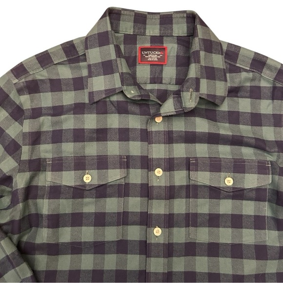 UNTUCKit Navy & Green Vigouroux Plaid Flannel Button Down Shirt Men’s Size M - Picture 5 of 15